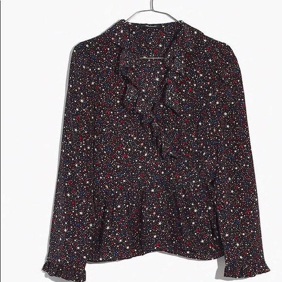 Silk Ruffle-Hem Wrap Top in Starry Night - Picture 4 of 7